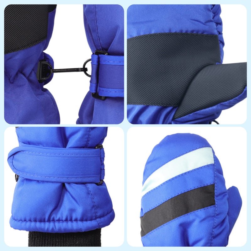 F Flammi Toddler Kids Snow Mittens with String Waterproof Ski Mittens Thinsulate Winter Gloves for Baby Girls Boys(Blue, 4-6 Years) - Image 3